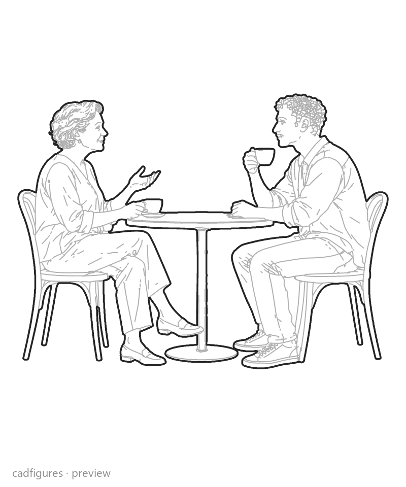 Vista previa: Dos amigos conversando mientras toman café
