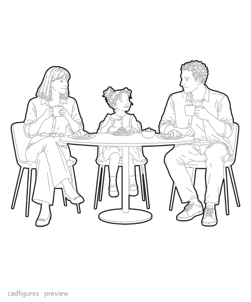 Vista previa: Familia desayunando