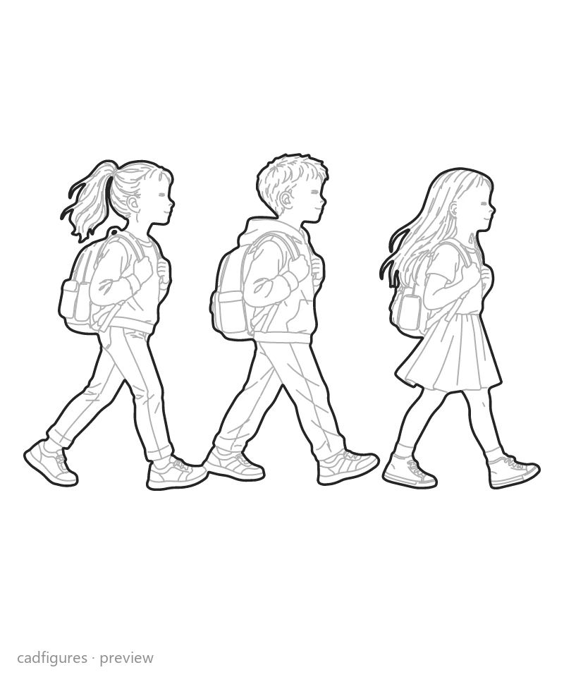 Vista previa: Tres niños caminando
