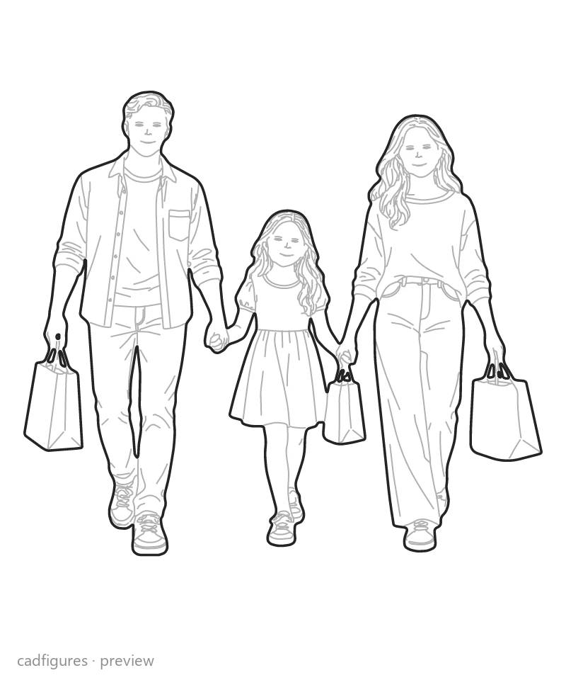 Vista previa: Familia llevando bolsas